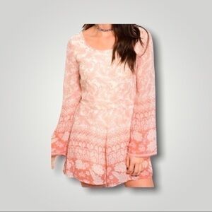 Bell Sleeves Deep V Back Peaches & Cream Romper